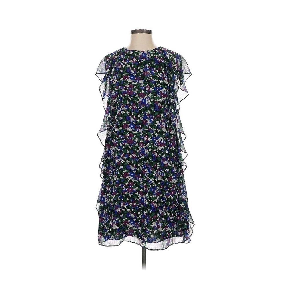 NWT Lauren Ralph Lauren Floral Ruffle Chiffon Shift Dress Sz 4 Purple Blue Black